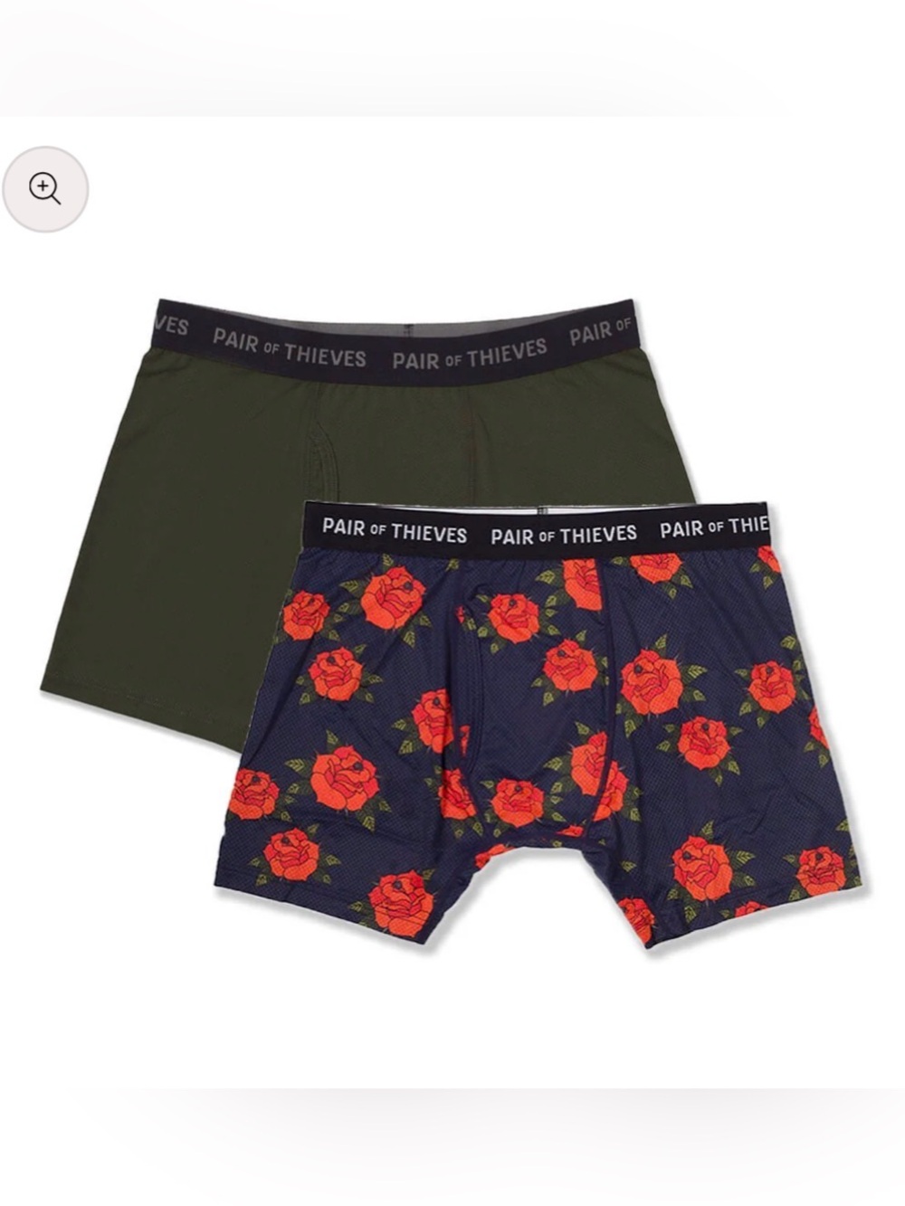 2 Pk NEW Men’s SZ XL Pair of Thieves Super Fit Boxer Briefs Rose Print / Olive
